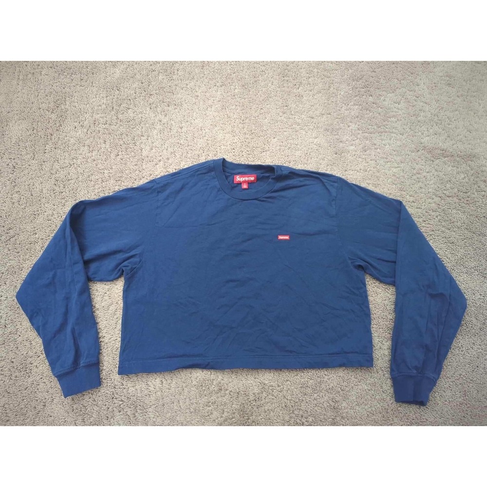 Supreme Long Sleeve T-Shirt Women Medium Blue Small Box Logo Cropped Tee